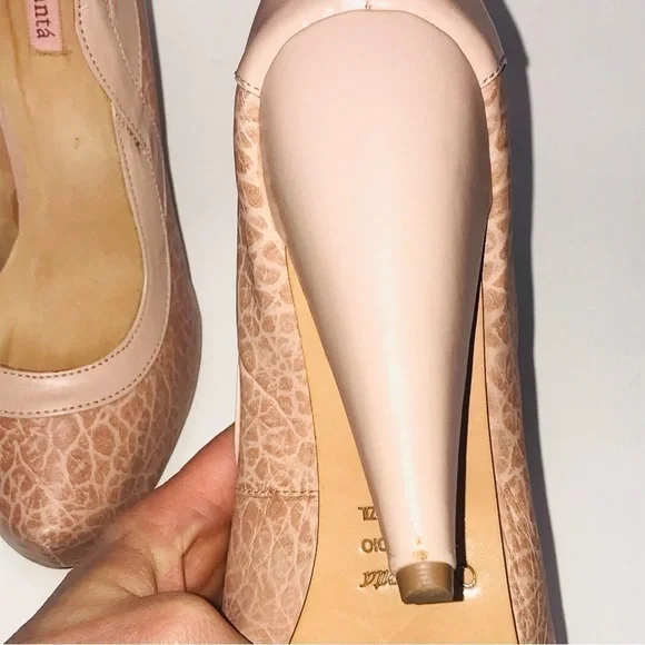 Samanta pink snakeskin print heels leather sz8 wide formal wedding casual boho - Picture 13 of 16